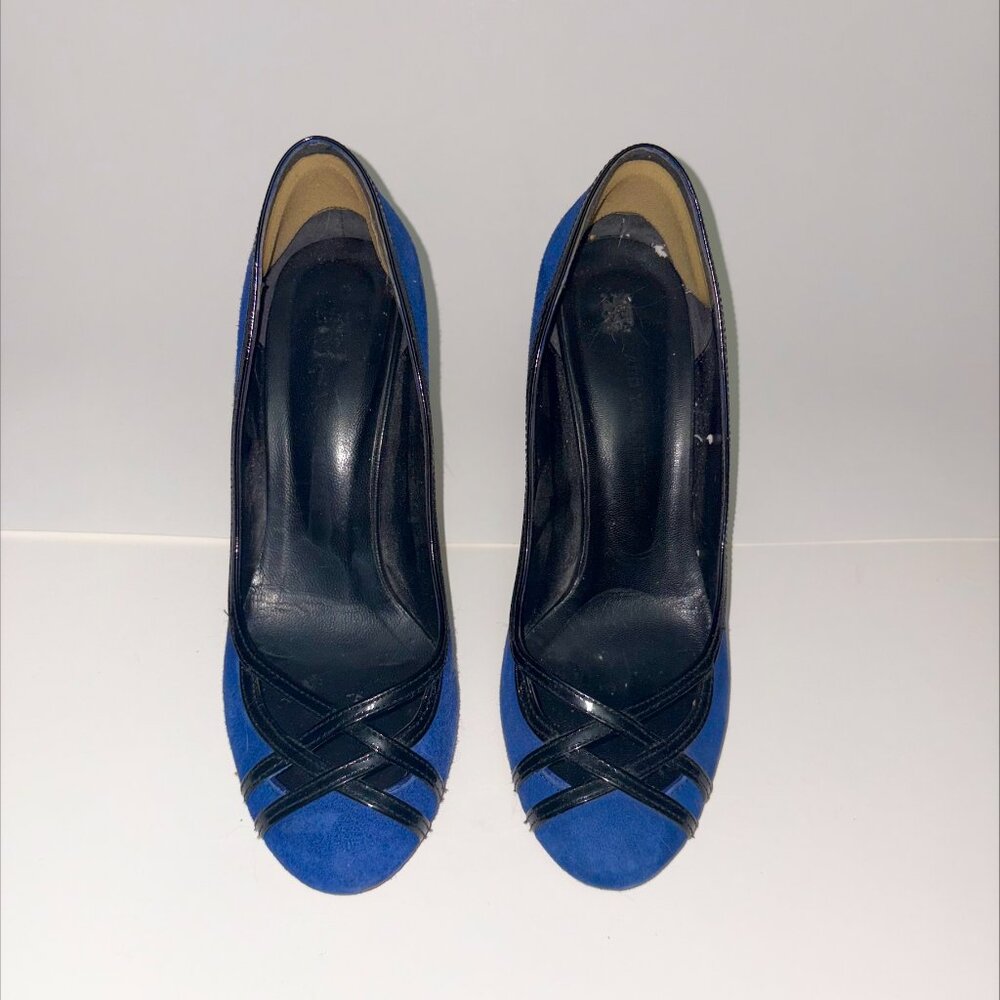 Cobalt blue suede pumps
